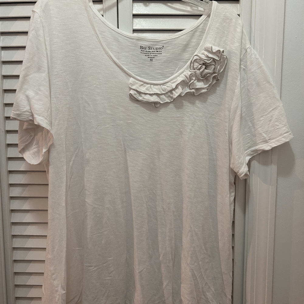 Bay Studio White Ruffle Accent Women's Top